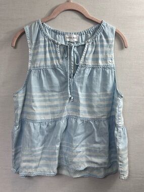 Bella Dahl Tiered Tie Neck Tank Top- Amalfi Stripe Blue Wash